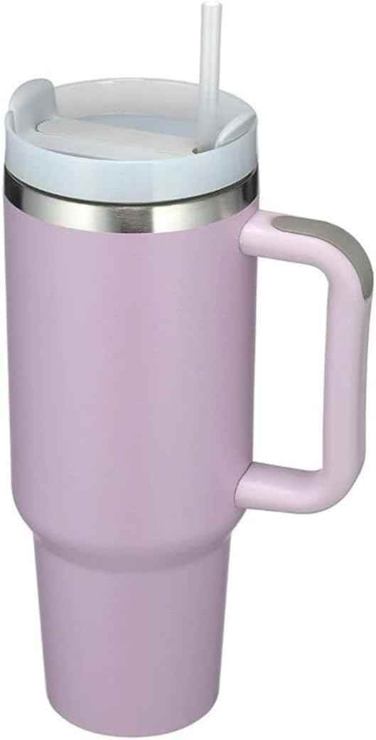 40oz Insulated Travel Mug Tumbler With Handle and Straw,Stainless Steel Double Wall Vacuum Cup Keep Drink Cold and Hot (Light Purple#)