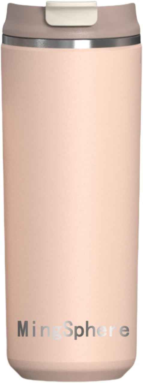 Travel Coffee Mug with Lid, 16 oz Insulated Tumbler, Leak Proof Stainless Steel Cup, for Hot Coffee, Iced Tea & Water, BPA Free, Car Cups Holder Friendly, Pink