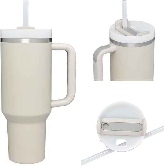 40oz Insulated Travel Mug Tumbler With Handle and Straw,Stainless Steel Double Wall Vacuum Cup Keep Drink Cold and Hot (Dune#)