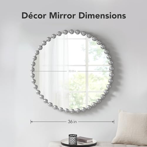 Madison Park Round Mirror, Metal Frame Circle Mirror 27 inch, Wall Art Decor Mounted Hanging for Entryway, Bathroom, hallway, Living Room, Vanity, Marlowe, Silver