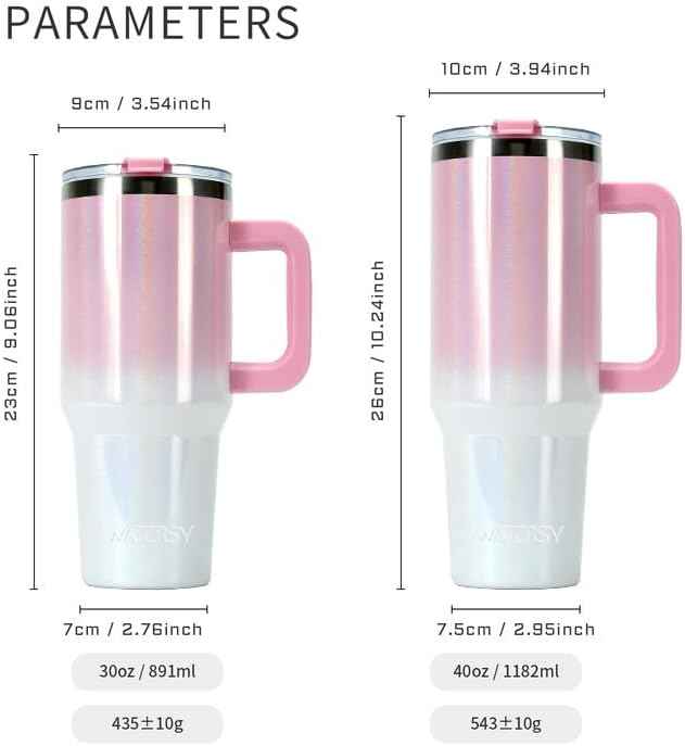 30 oz Shiny Tumbler with Handle,Tumbler with Lid and Straw,Double Wall Insulated Cup Stainless Steel Travel Mug(Cold for 34 Hours),Water Bottle for Iced Tea,Coffee,Cold Beverages(Pink)