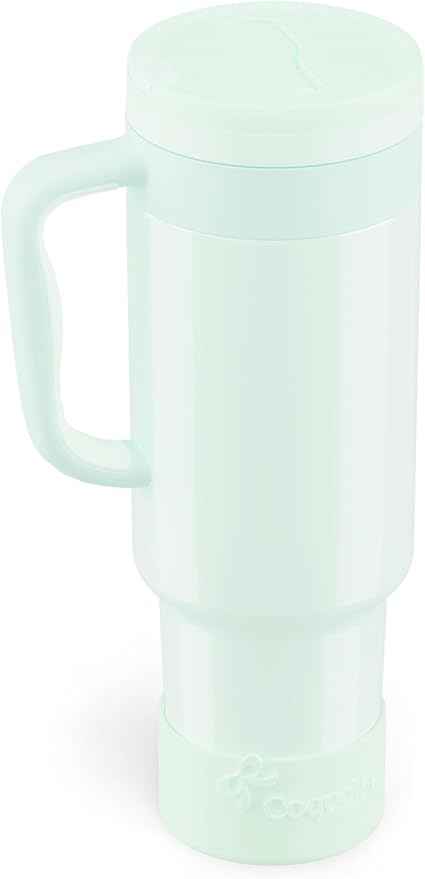 40 oz Insulated Tumbler with Handle and Push-Button Straw Lid, Stainless Steel Travel Cup for Gym Office, Leakproof, BPA-Free, Cup Holder Friendly, Bow Silicone Boot, Green (Morning Mist)