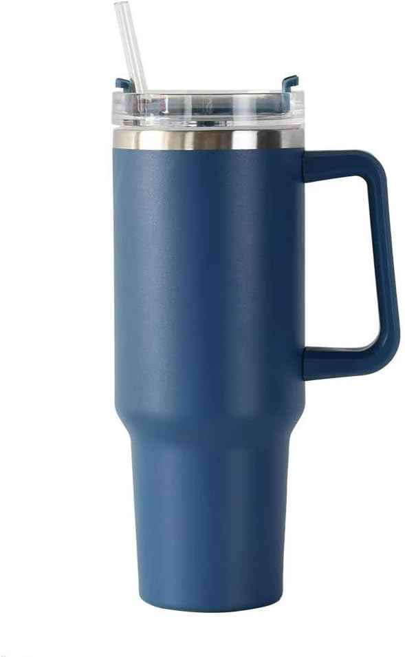 40oz Insulated Travel Mug Tumbler With Handle and Straw,Stainless Steel Double Wall Vacuum Cup Keep Drink Cold and Hot (Navy)