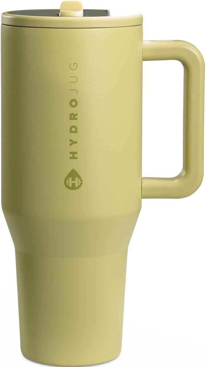 HydroJug Traveler - 40 oz Water Bottle with Handle & Flip Straw - Fits in Cup Holder, Leak Resistant Tumbler-Reusable Insulated Stainless Steel & Rubber Base - Gifts for Women & Men, Olive