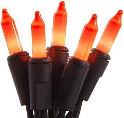 Holiday Pride 100 Count Orange Halloween Mini Lights with Black Wire (24 Ft) - Indoor/Outdoor Use - UL Listed - Static & Blinking Modes - Connectable