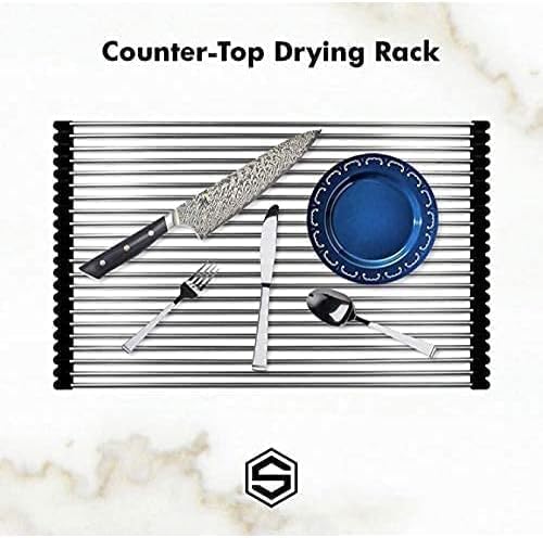 Strictly Sinks Stainless Steel Roll Up Dish Drying Rack – Copper 17 Inch Over The Sink Drying Rack Ideal for Workstation Sinks Only – Multipurpose Foldable Kitchen Dish Rack (17-3/8″ x 13″ x 3/8″)