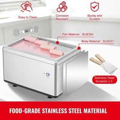 Happybuy Fried Ice Cream Roll Machine, 12.6" x 8.5" Pan, Stainless Steel Maker with Compressor and 2 Scrapers for Delicious Ice Cream, Yogurt, and Rolls