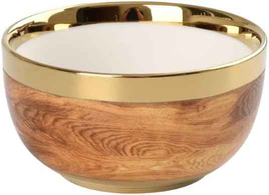 Pampa Bay Wood Look Titanium-Plated Porcelain Snack Bowl, 4.3 Inch, Gold/White/Wood look