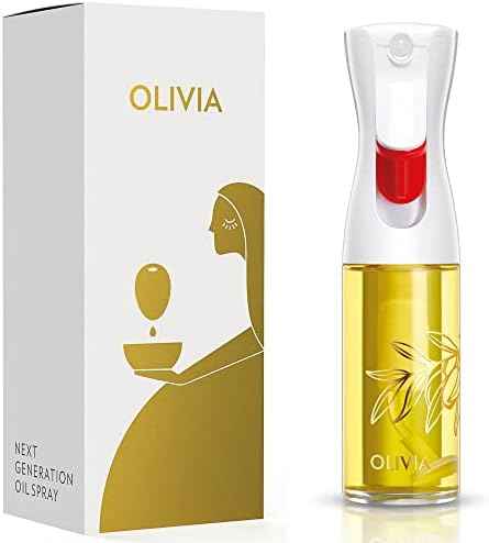 OLIVIA SIGNATURE Advanced Kitchen Oil Sprayer with Flairosol Technology, Fine Mist & Portion Control, Refillable Glass Olive Oil Cooking Spray Bottle for Air Fryer, Salad, BBQ, 130ml (Golden Leaves)