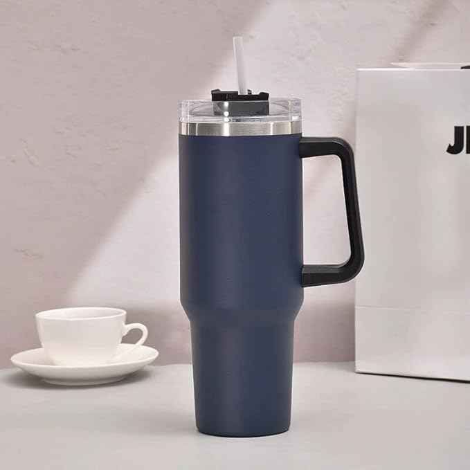 40oz Insulated Travel Mug Tumbler With Handle and Straw,Stainless Steel Double Wall Vacuum Cup Keep Drink Cold and Hot (Navy)