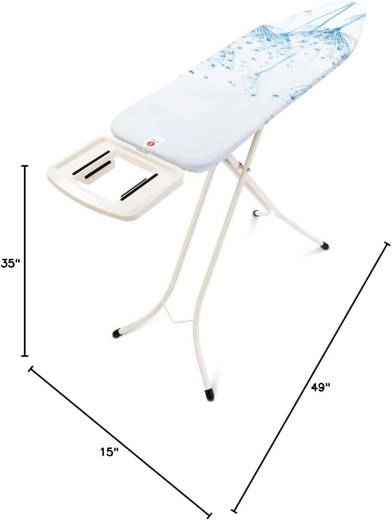 Brabantia Size B Ironing Board (49x15 in) 7 Height Options, Solid Steam Iron Rest Holder (Cotton Flower) Non-Slip Feet, Anti-Collapse Child Locks