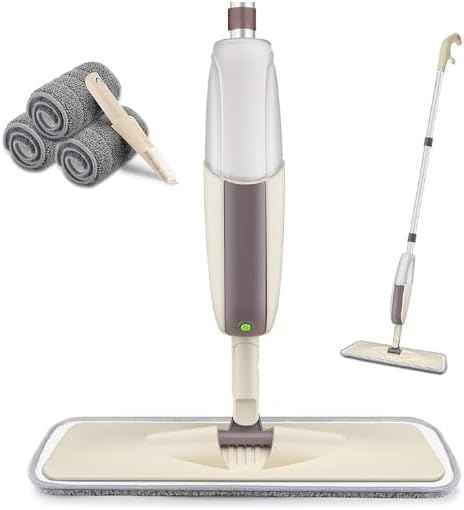 HOMTOYOU Spray Mops for Floor Cleaning: Wet Floor Mop with 3 Washable Microfiber Pads for Hardwood Laminate Wood Vinyl Ceramic Tiles Home Kitchen