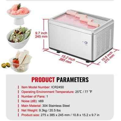 Happybuy Fried Ice Cream Roll Machine, 12.6" x 8.5" Pan, Stainless Steel Maker with Compressor and 2 Scrapers for Delicious Ice Cream, Yogurt, and Rolls