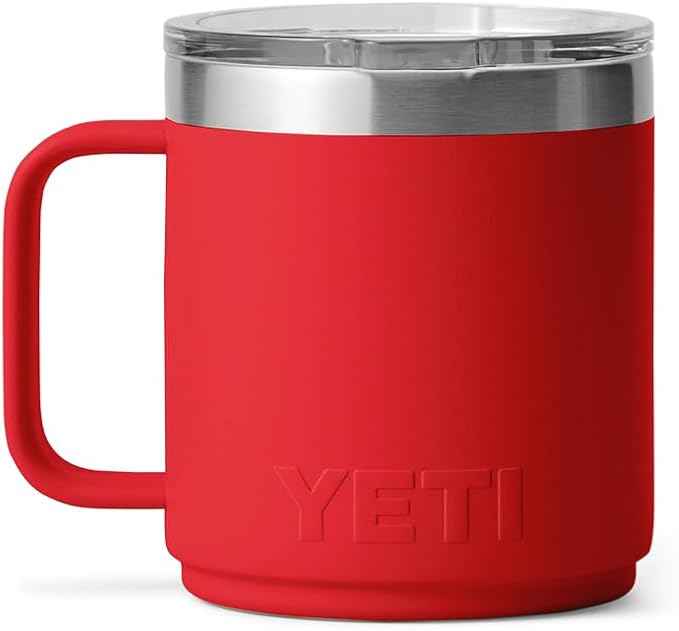 YETI Rambler 10 oz Ceramic Lined Stackable Mug, Vacuum Insulated, Stainless Steel with MagSlider Lid, Rescue Red