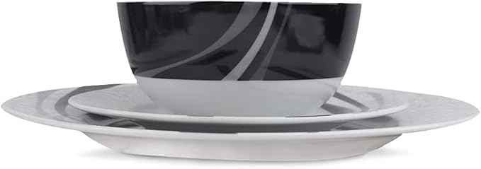 Amazon Basics 18-Piece Complete Kitchen Dinnerware Set, Microwave and Dishwasher Safe, Plates, Dishes, Bowls, Swirl, Heat Resistant, Service for 6, Everyday Use