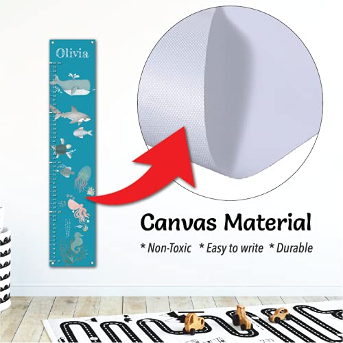 Personalized Canvas Growth Chart for Kids, Height Chart for Kids, Growth Chart Banner with Name (Sea Animal)