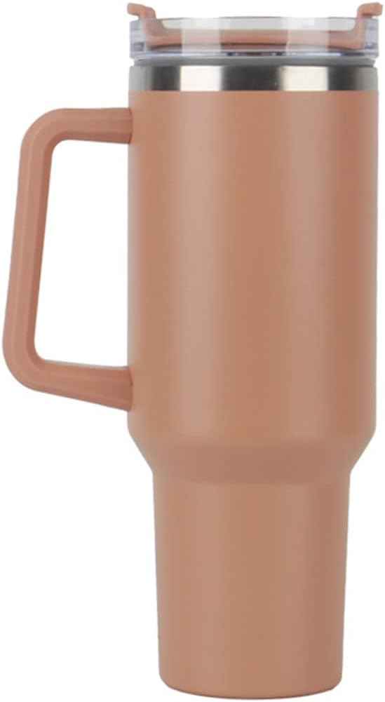 40oz Insulated Travel Mug Tumbler With Handle and Straw,Stainless Steel Double Wall Vacuum Cup Keep Drink Cold and Hot (Caramel)