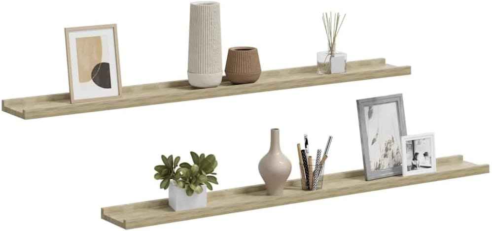 Wall Shelf Set of 2 Large Floating Shelves in Sonoma Oak MDF Matte Finish 39.4 Inch Rectangular Wall Decor for Living Room Bedroom Bathroom Storage and Display