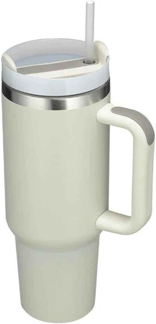 40oz Insulated Travel Mug Tumbler With Handle and Straw,Stainless Steel Double Wall Vacuum Cup Keep Drink Cold and Hot (Dune#)
