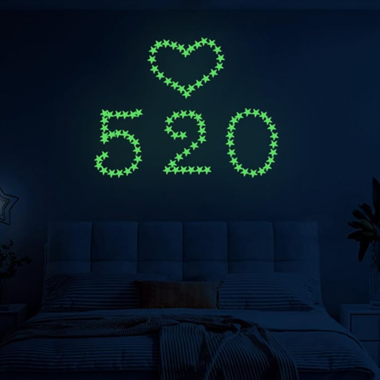 Glow in The Dark Star Stickers Glow Stars for Kids Room, Glow in The Dark Stars for Ceiling and Wall, Bright Luminous Wall Stickers for Bedroom, Party Decoration, Green