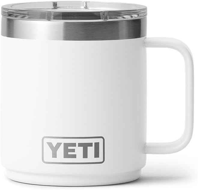 YETI Rambler 10 oz Ceramic Lined Stackable Mug, Vacuum Insulated, Stainless Steel with MagSlider Lid, White