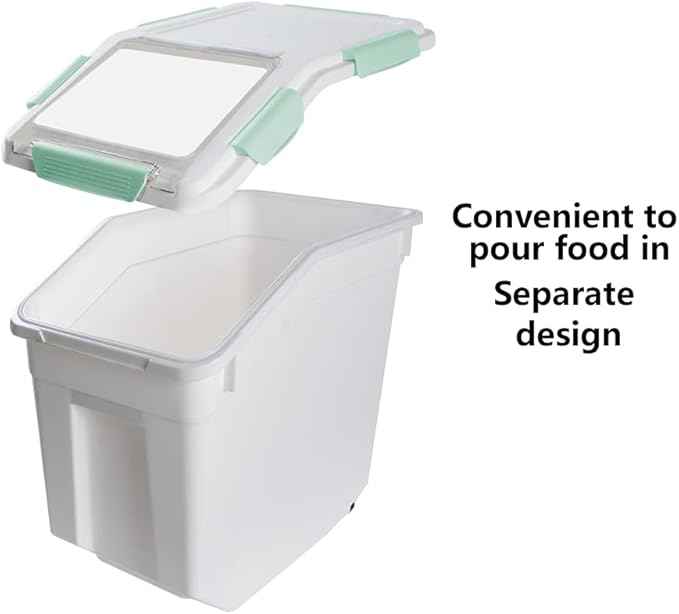Saim Rice Container 25 lbs, Large Airtight Flour Storage Container with Wheels Measuring Cup, 2 Pack a Set BPA free Food Bin Grain Organizer Box for Dry Baking Supplies Kitchen Pantry Cereal (Green)