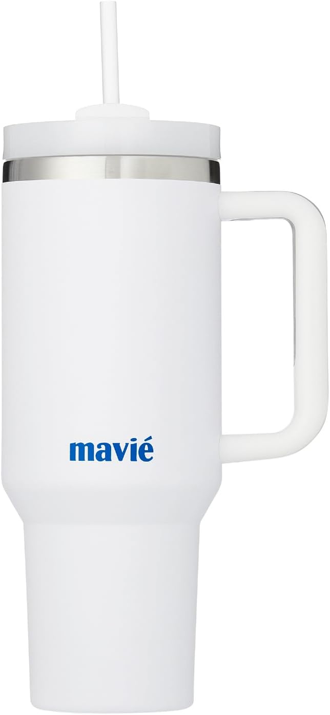 40oz Tumbler With Handle & Straw, Vacuum Insulated Stainless Steel Water Bottle With Leakproof Twist Sip Lid, Rubber Base, Dishwasher Safe, Cup Holder Friendly Travel Coffee Mug (White)