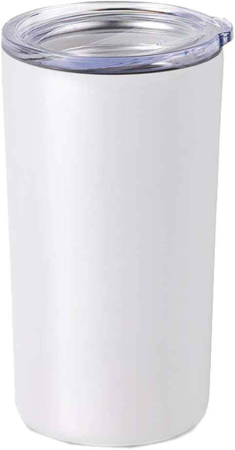 Double Wall 18/8 Stainless Steel Vacuum slim skinny tumbler with straw and lid, insulated travel mug keeping beverage cold and warm (white, 12oz)