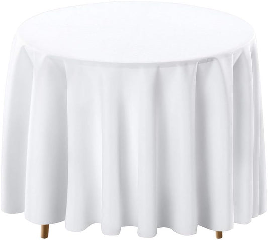 Surmente White Tablecloth for Round Tables, 120-inch Round Table Cloths for Weddings, Banquets, or Restaurants