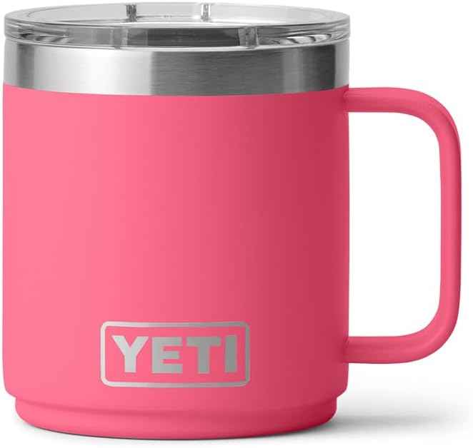 YETI Rambler 10 oz Ceramic Lined Stackable Mug, Vacuum Insulated, Stainless Steel with MagSlider Lid, Tropical Pink