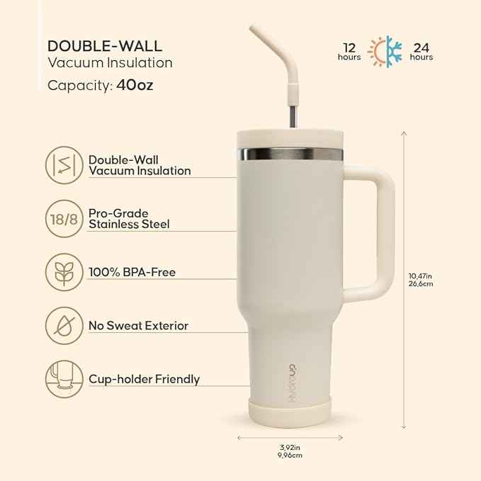 40oz Travel Tumbler Cup with Handle, Two-Way Slider Lid, Stainless Steel Straw with Silicone Tip, Vacuum Insulated Water Bottle for Hot & Cold Drinks, Great Gifts for Mom