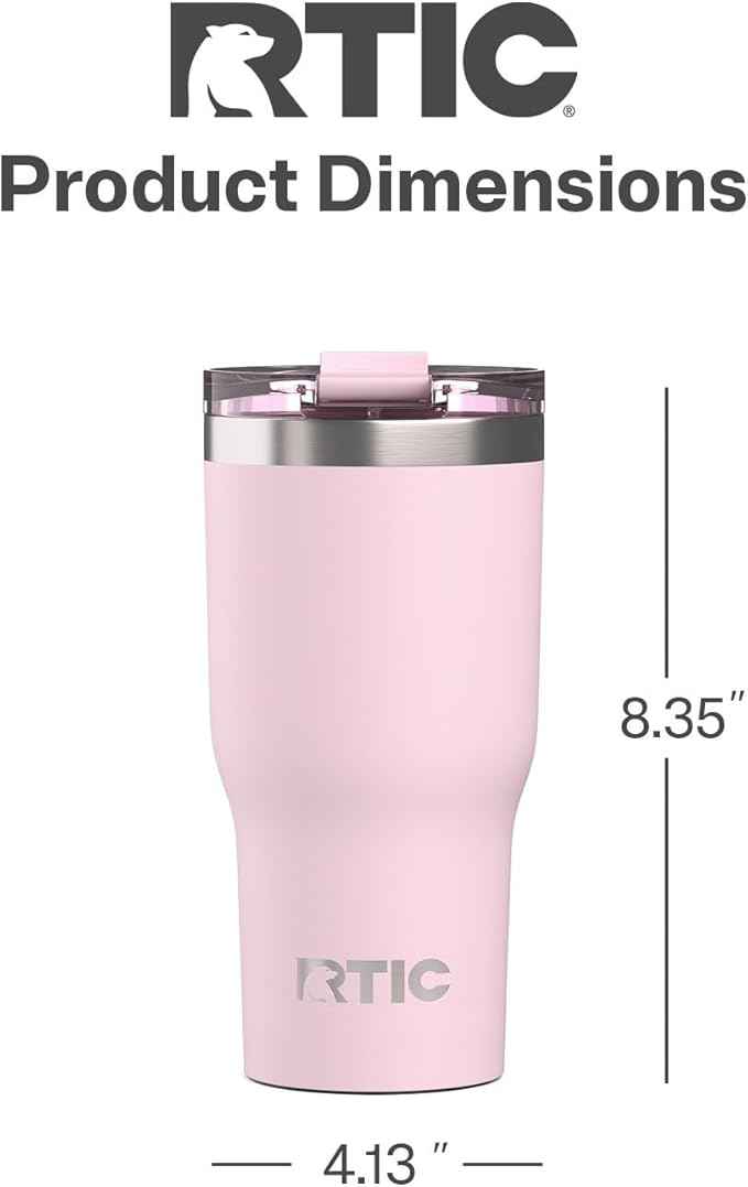 RTIC 30oz Essential Tumbler with Lid, Ceramic Lined, Insulated, Stainless Steel, Metal, Double Wall Vacuum-Insulation, Travel Cup for Iced Coffee, Tea, Hot and Cold Drink, Pale Pink
