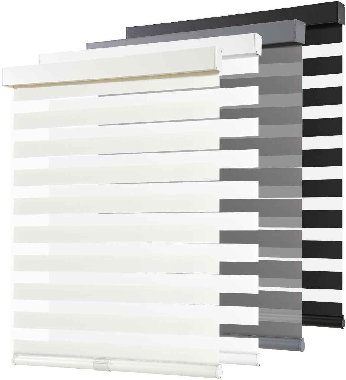 AOSKY Cordless Zebra Blinds for Windows Pull Down Roller Window Shades Dual Layer Light Filtering Privacy for Day and Night, Free-Stop Door Shades for Home Easy to Install (53" W X 72" H, Beige)