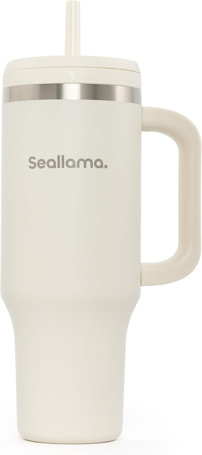 Seallama. Tumbler with Handle and Straw 40 oz | Cup Holder Compatible for Travel | Insulated Stainless Steel Cup | BPA-Free | (Oat Latte)