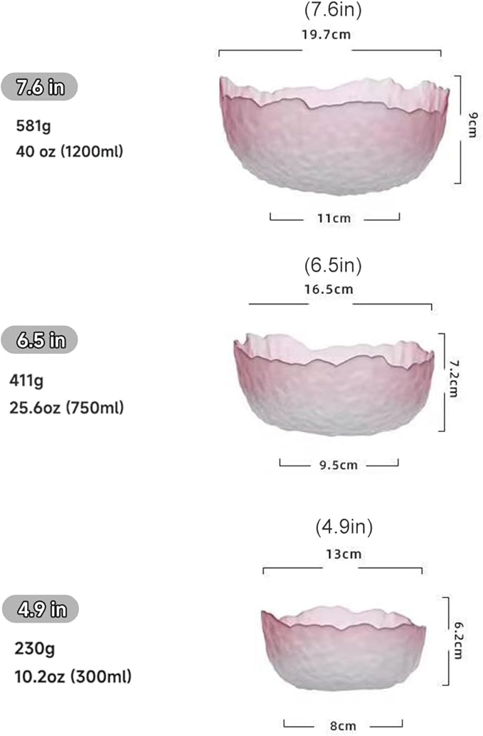 Glass Salad Bowl Irregular Lotus Flower Shape Serving Bowls, Mixing Nut Bowls for Kitchen Fruist, Snack, Dessert, and Ice Cream Candy Dishes (Crystal Gradient Pink, 6.5")