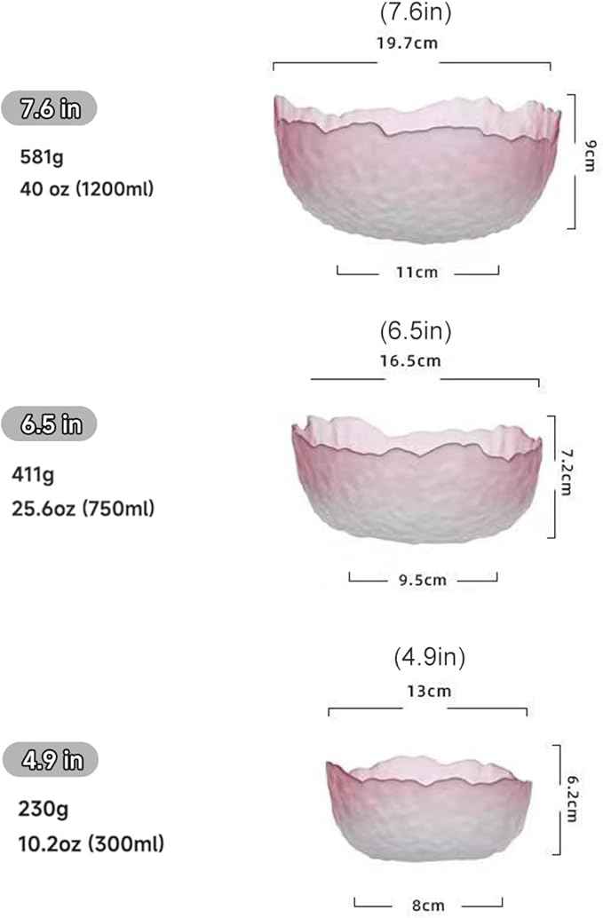 Glass Salad Bowl Irregular Lotus Flower Shape Serving Bowls, Mixing Nut Bowls for Kitchen Fruist, Snack, Dessert, and Ice Cream Candy Dishes (Crystal Gradient Pink, 7.6")
