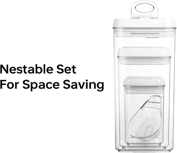 Felli Flip Tite Acrylic Food Storage Container with Lid 6” XL Air Tight Ring Seal Flip Top, Plastic Kitchen Baking Canister for 5 lb Flour Sugar Rice Protein Powder Pantry Organizer (Nest-M, White)