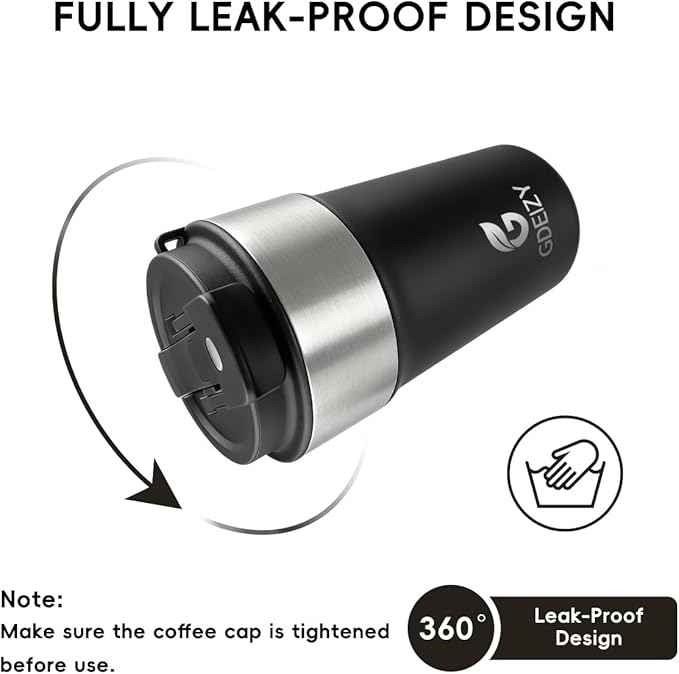 Insulated Coffee Mug, 17oz Stainless Steel Travel Mug with Flip-Top Straw Lid, Leak Proof Vacuum Insulated Tumbler, Reusable Coffee Cup for Hot & Cold Drinks, Black
