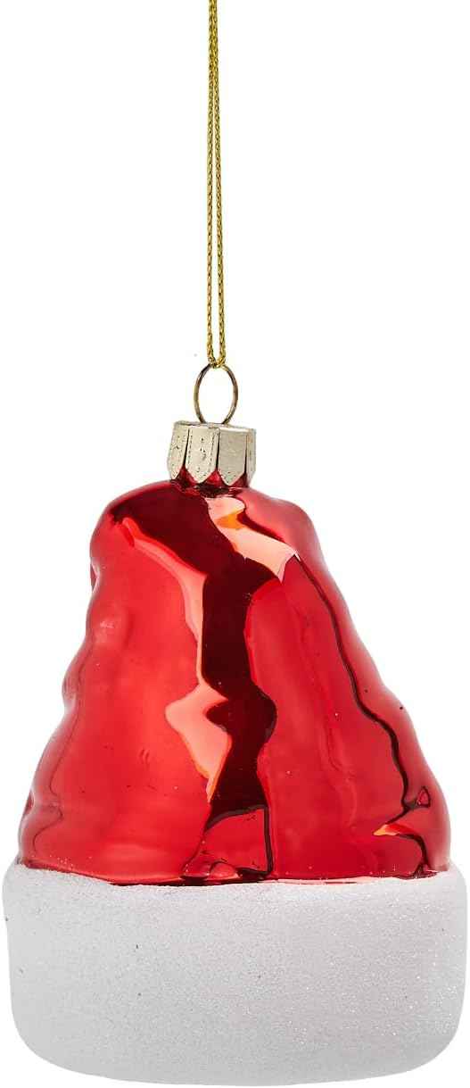 Hanging Christmas Ornaments 2025, Handcrafted Glass Blown Xmas Tree Decorations Holiday Ornaments Funny Gifts Collectible Winter Festival Decor for Home Party, Christmas Hat