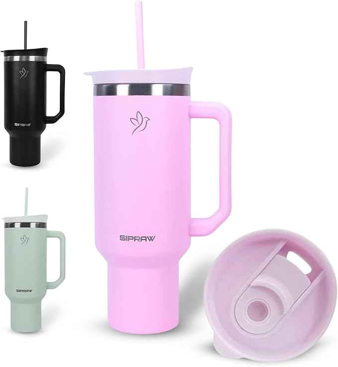 40oz Tumbler with Handle and Straw Insulated Stainless Steel Travel Mug Vacuum Double Wall Coffee Cup Leak Resistant Lid BPA-Free Cup Holder Friendly for Hot & Cold Drinks, Pink
