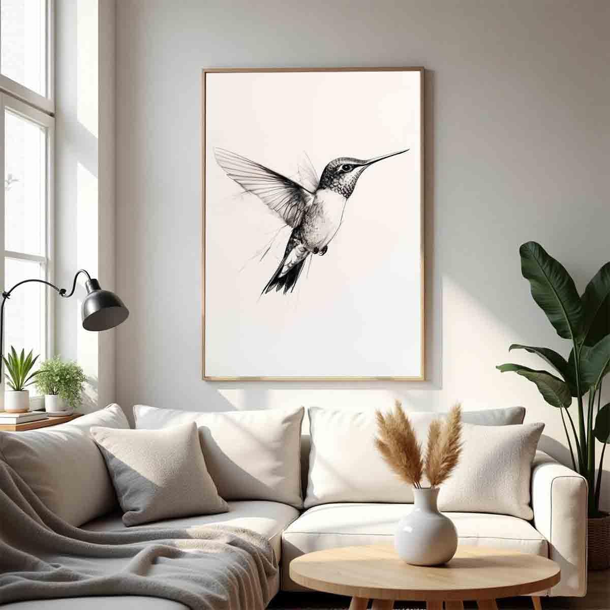 Hummingbird Canvas Wall Art Animal Sketch Prints Sketch Painting Minimalist Animal Wall Art Black And White Bird Prints Vintage Hummingbird Poster Farmhouse Artwork Room Decor 16x24inch No Frame
