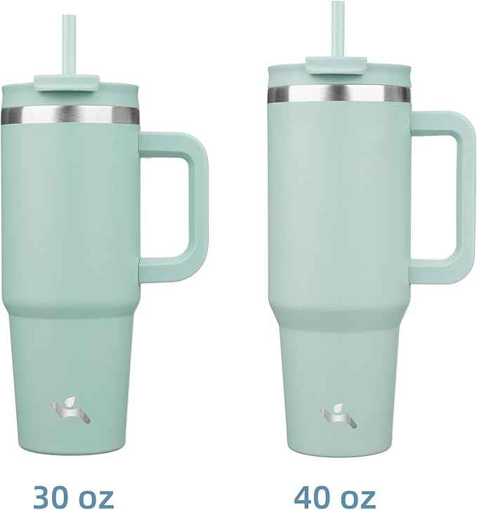 Konokyo 40 oz Tumbler with Handle and 2 Straws,2 in 1 Lid Insulated Water Bottle Stainless Steel Travel Coffee Mug,Retro Green