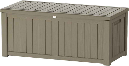 150 Gallon Outdoor Storage Box Patio Deck Box Waterproof, Resin Lockable Outside Large Storage Bin for Pool Cushion Furniture, Garden Tools UV-Resistant, Grey