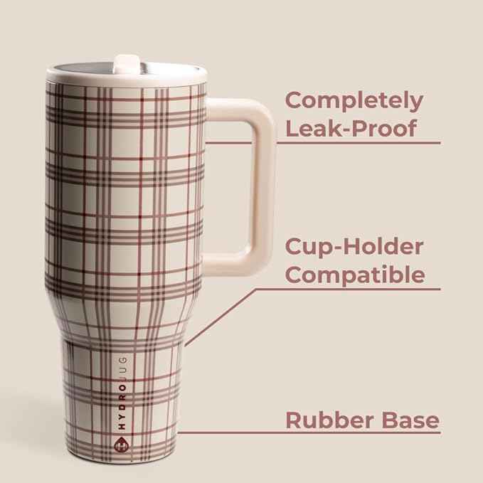 HydroJug Traveler - 32 oz Water Bottle with Handle & Flip Straw - Fits in Cup Holder, Leak Resistant Tumbler-Reusable Insulated Stainless Steel & Rubber Base - Gifts for Women & Men, Blair