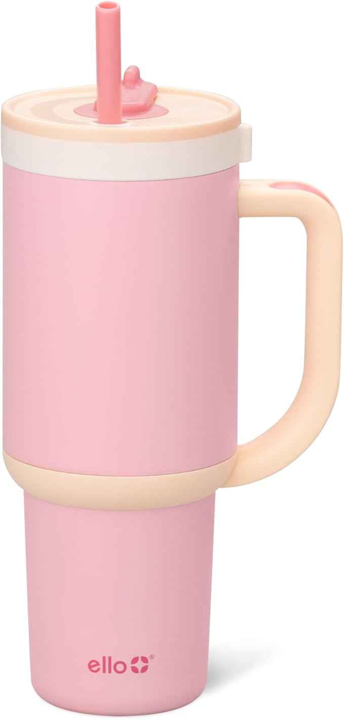 Ello Oasis 30 oz Tumbler with Handle & Retracting Straw | Reusable Insulated Stainless Steel Cup 100% Leakproof, Gifts for Teens Women Men | Keeps cold for 24 Hours, Cup Holder Friendly, Sunrise Glow