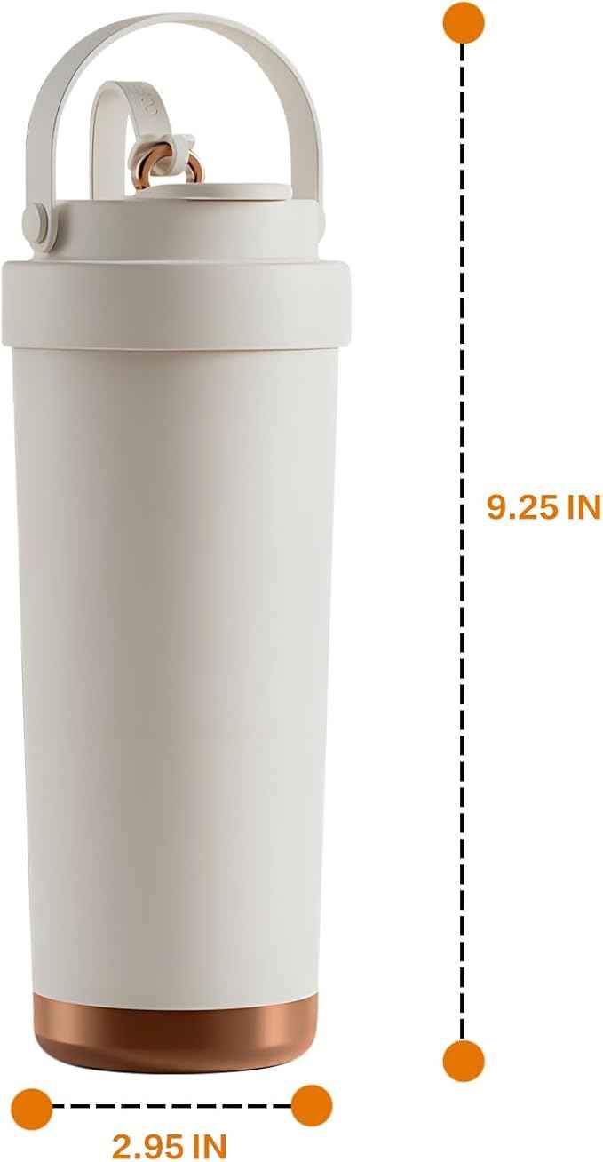 26oz Water Bottle Ceramic Coated Multi-Use Tumbler - 3-in-1 Drinking Modes, Thermal Insulation, Silicone Strap, Portable Travel Mug (White)