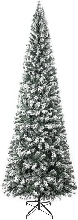 Naomi Home Artificial Christmas Tree with Lights, Prelit Christmas Tree, Christmas Tree with Lights, Pine Christmas Trees, Hinged White Christmas Trees with - Tips - Green 9 Ft/Frosted