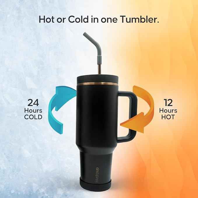 40oz Travel Tumbler Cup with Handle, Two-Way Slider Lid, Stainless Steel Straw with Silicone Tip, Vacuum Insulated Water Bottle for Hot & Cold Drinks, Great Gifts for Mom (Black Gold)