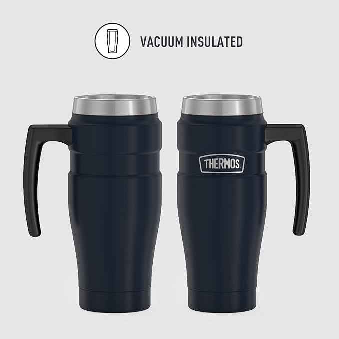 THERMOS Stainless King Vacuum-Insulated Travel Mug with Handle-16oz,Midnight Blue-Thermos Tumbler for Hot&Cold Drinks-Leak&Sweat-Proof Stainless Steel Coffee Mug with Lid for Commuting,(Pack of 4)