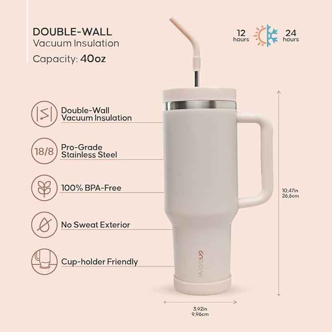 40oz Travel Tumbler Cup with Handle, Two-Way Slider Lid, Stainless Steel Straw with Silicone Tip, Vacuum Insulated Water Bottle for Hot & Cold Drinks, Great Gifts for Mom